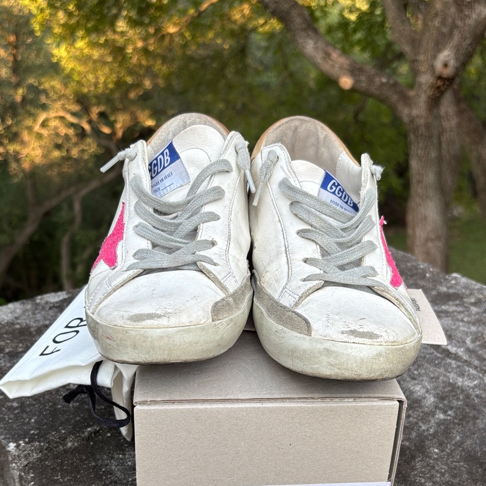 Golden Goose White Sneakers with Vibrant Pink Star size 39 - Picture 6 of 11